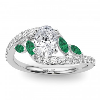 Swirl Design Lab Grown Diamond & Marquise Lab Emerald Engagement Ring in Palladium (0.63ct)